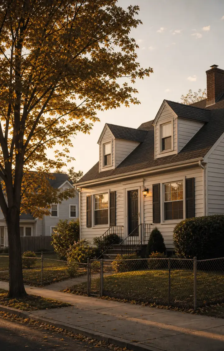 New England colonial home at dusk in central Connecticut