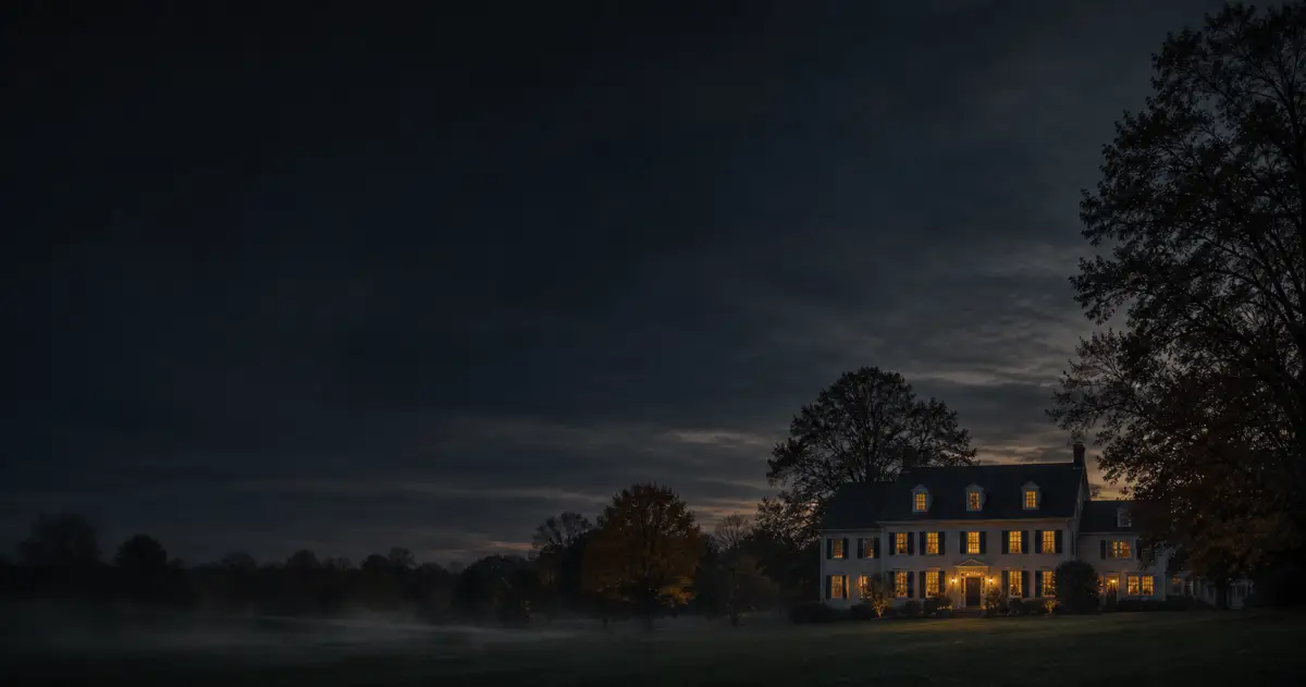 New England colonial home at night in Connecticut